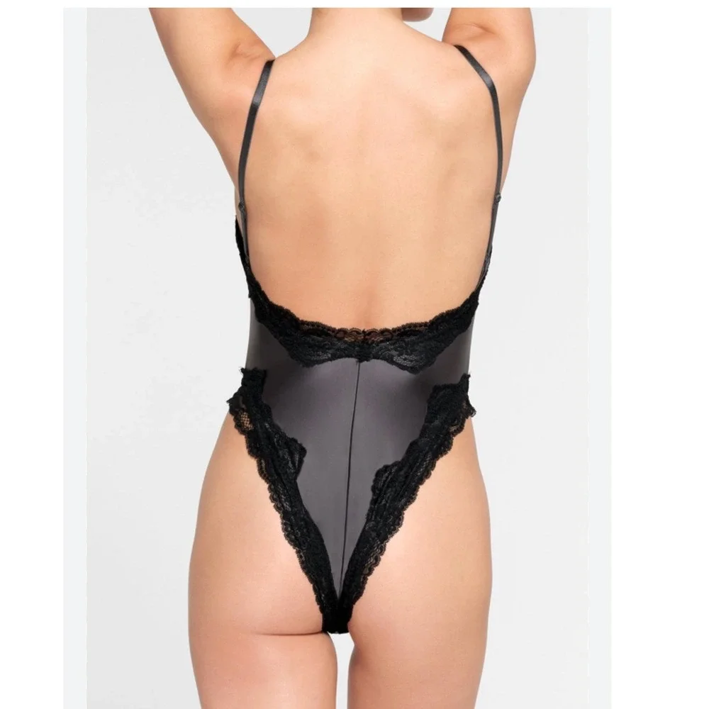 Skims Lace‎ Swim Cami One Piece Lingerie Bodysuit Gunmetal Gray 3X